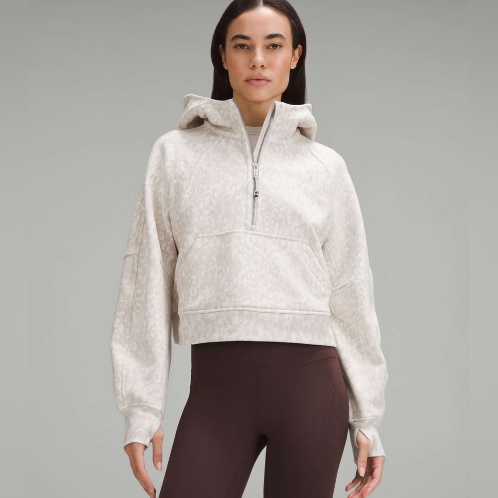 Lululemon Scuba Hoodie Lined Leopard WP Antique White Size M/L